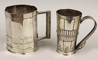 (on 2) SPANISH COLONIAL SILVER TANKARDS
