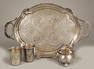 (on 4) RUSSIAN SILVER TABLE WARE