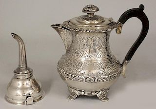 (on 2) GEORGIAN SILVER POT AND WINE FUNNEL