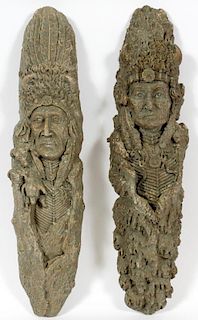 NATIVE AMERICAN HAND CARVED STONE INDIAN CHIEFS TWO