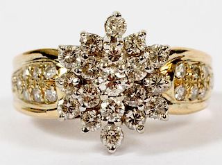 14KT YELLOW GOLD AND DIAMOND CLUSTER RING
