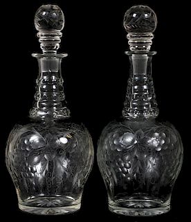 AMERICAN ETCHED GLASS DECANTERS TWO