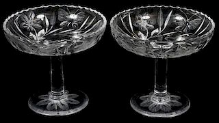 AMERICAN CUT AND ETCHED GLASS COMPOTES PAIR