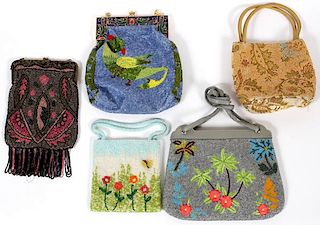 MULTICOLORED HAND BEADED BAGS 5 PIECES