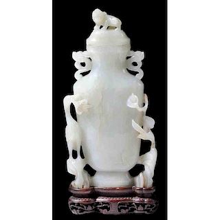 Carved Celadon Jade Vase