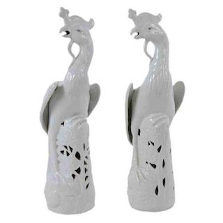 Pair Chinese Export Style Blanc de Chine Birds