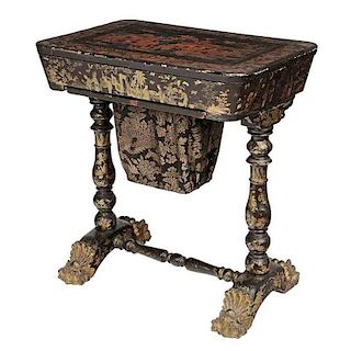 Chinese Export Lacquer Decorated Sewing Table