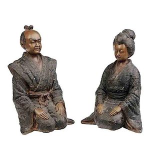 Bronze Kneeling Samurai and Geisha