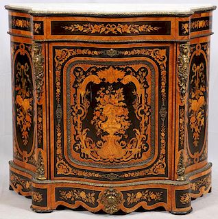 FRENCH MARBLE TOP PARQUETRY CABINET CIRCA 1800
