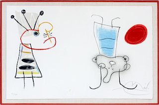 JOAN MIRO SPANISH COLORED LITHOGRAPH TWO FIGURES