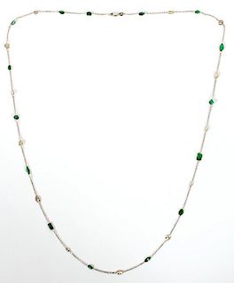 6CT NATURAL EMERALDS AND 3CT DIAMONDS YARD NECKLACE