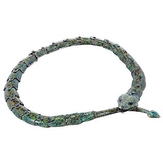Margot Sterling and Enamel Serpent Necklace