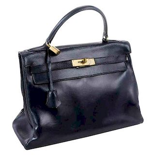 Hermes Blue Leather Kelly Handbag