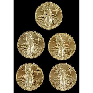 Five American Gold Eagle One Oz Coins