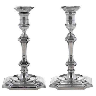 Pair Georgian Style English Silver Candlesticks