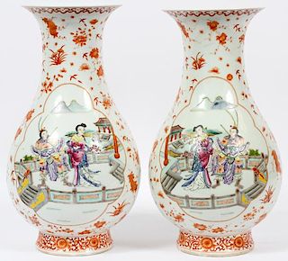 CHINESE RESERVES OF LADIES AND WARRIOR PORCELAIN VASES PAIR
