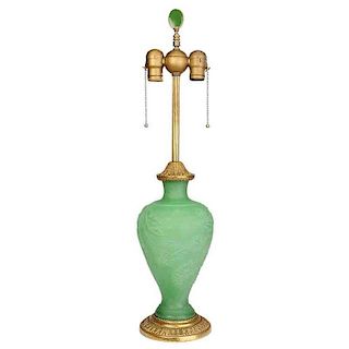 Green Jade Carder Steuben Glass Vase to Lamp