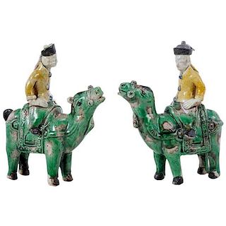 Pair of Chinese Horses with Riders