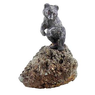 Faberge or Faberge Style Silver Bear on Rock
