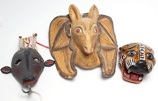 Mexican Hand-Carved Wooden Masks, 3