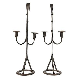 Pair Wrought Iron Candle Holders
