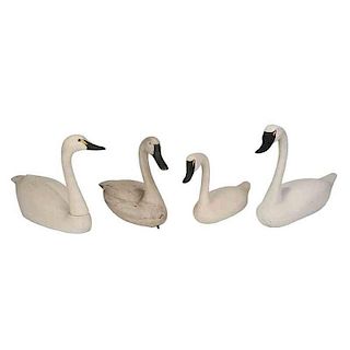 Four Wooden Swan Decoys