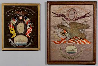 2 Great White Fleet Embroidered Pictures, USAT Sherman & Logan
