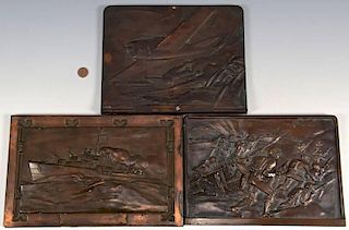 3 Bronze Plaques, WWII Scenes inc. D-Day
