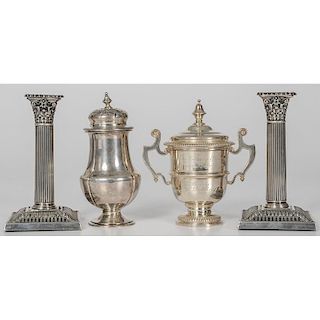 English Sterling Silver Trophy and Muffineer, Plus