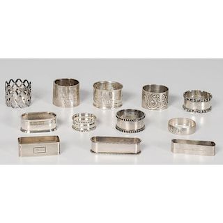 Sterling and Coin Napkin Rings, Including Gorham, Webster, Alvin and Others