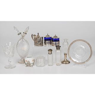 Glass Tablewares, Some with Sterling Mounts, Plus