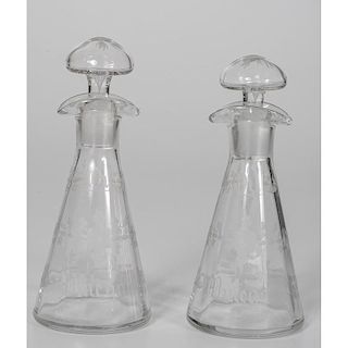 Hawkes Etched Glass Oil and Vinegar Bottles