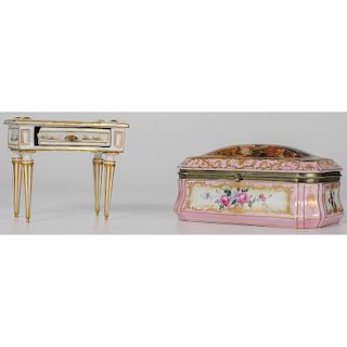 Marseilles Faience Diminutive Desk and Porcelain Jewelry Casket