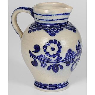 Stoneware Pitcher with Cobalt Decorations