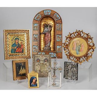 Religious Devotional Works Including Russian and Greek Icons and Italian Mosaic-Decorated Icon and Cross
