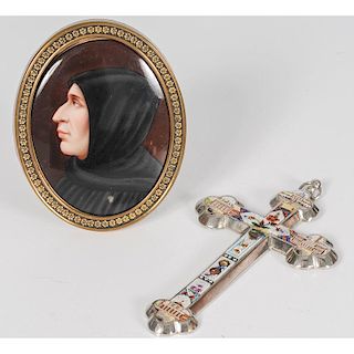 Italian Micro-Mosaic Cross and Miniature on Porcelain