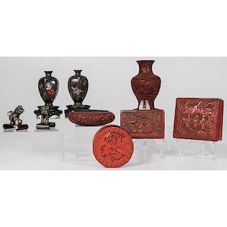 Chinese Assorted Cinnabar and Metalware Vessels and Ornaments