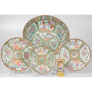 Chinese Rose Medallion Plates and Punch Bowl, Plus