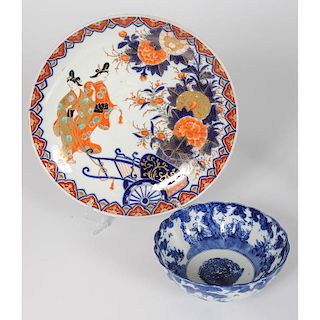 Japanese Imari Charger and Chinese Blue and White Bowl