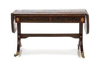 A Regency Style Rosewood Sofa Table, Height 2 1/2 x width 4 x depth 2 inches.
