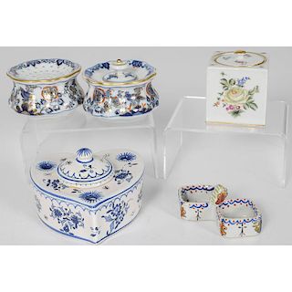 Meissen, Herend and French Faience Inkwells, Plus