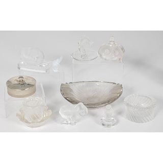 Lalique Glass Ashtrays, Paperweights and Vessels, Plus