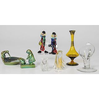Assorted Glass and Ceramic Decorative Items Including Zsolnay