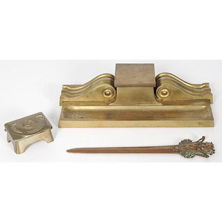 Art Nouveau and Art Deco Brass and Bronze Desk Accessories