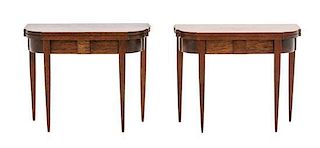 A Pair of George III Style Mahogany Flip-Top Card Tables, Height 2 1/2 x width 3 1/2 x depth 1 1/2 inches.