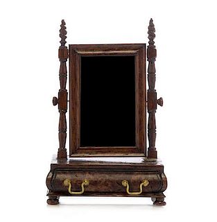 A Queen Anne Style Simulated Burlwood Dressing Mirror, Height 2 7/8 inches.