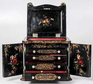 Scottish Victorian Papier Mache and Mother of Pearl Sewing Box