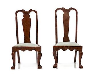 A Pair of Queen Anne Style Side Chairs, Height 3 3/8 inches.