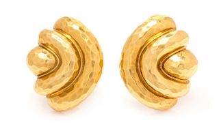 A Pair of 18 Karat Yellow Gold Ear Clips, Henry Dunay, 17.10 dwts.