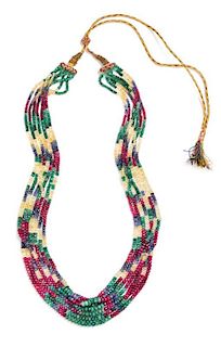 A Collection of Sapphire, Ruby, Emerald and Citrine Multistrand Bead Necklaces, 83.90 dwts.